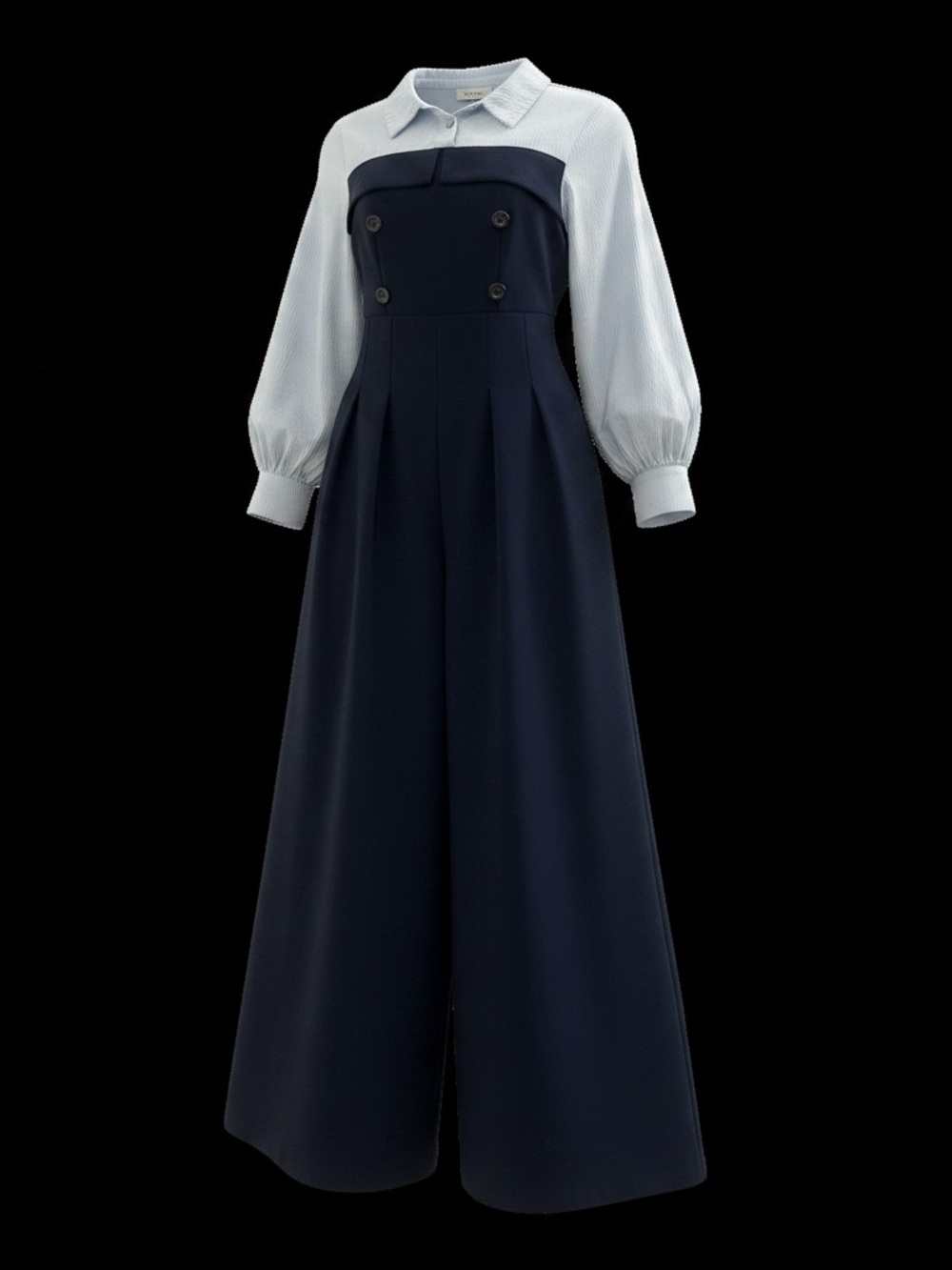 STYLEWE Navy and Light Blue Two-Tone Wide-Leg Jumpsuit